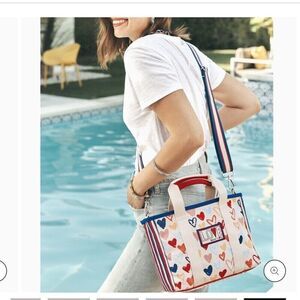 Brighton Tote Bag Mini Red White and You Canvas Hearts & Love Blue NWT Tags $150